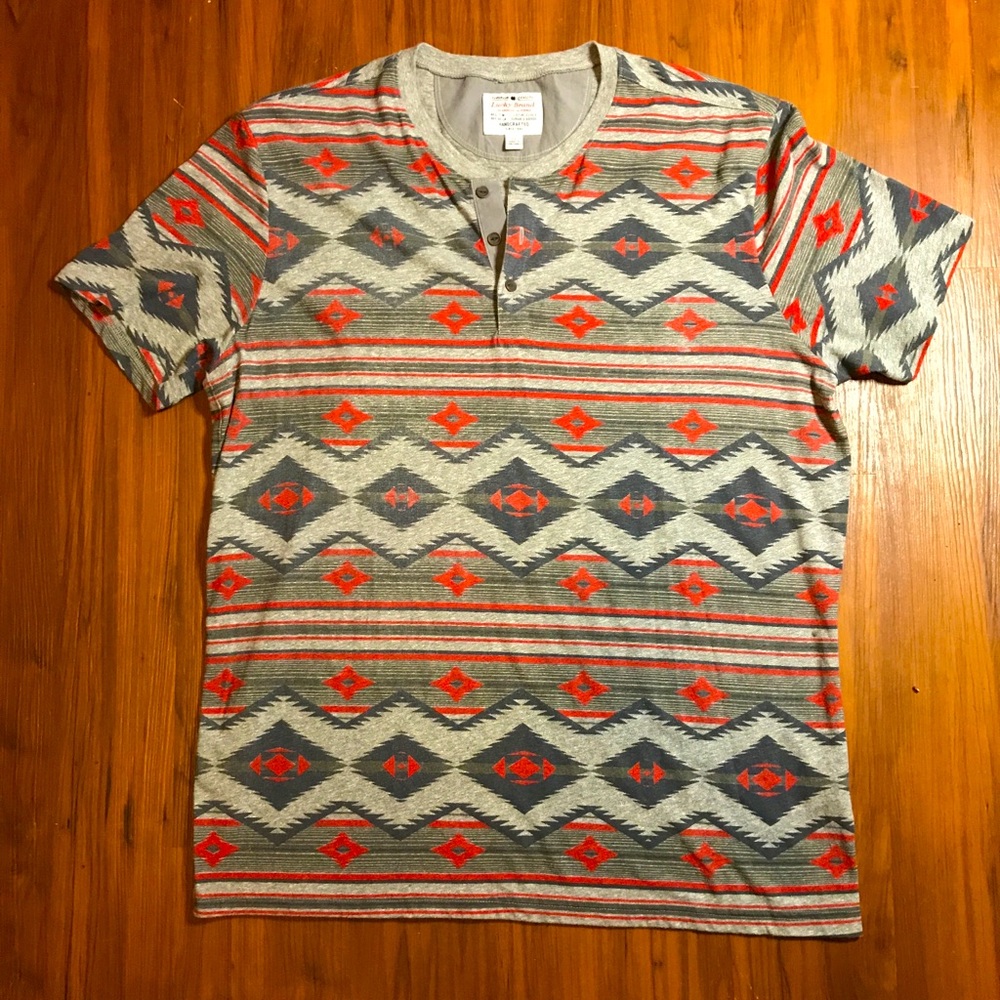 Lucky Brand Aztec Mayan Button Henley Shirt XL